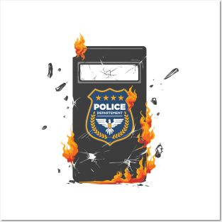 chaos demonstration burn the police shield Posters and Art